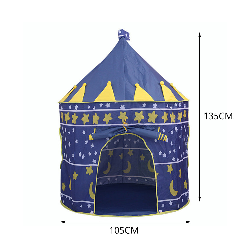 Garden Sanctuary star and moon round kids playhouse tent with colorful fabric and playful design for children’s imaginative play.