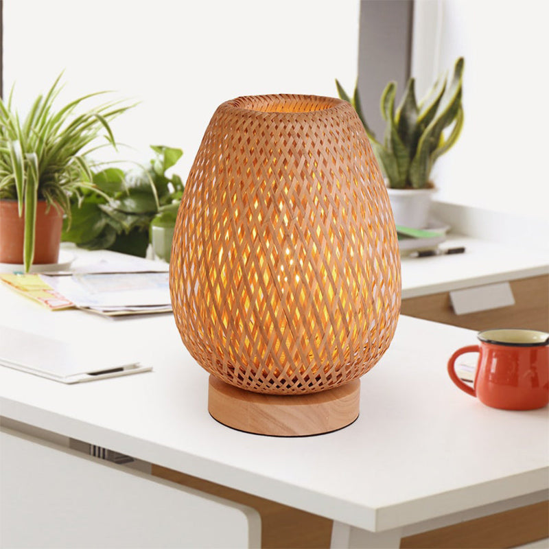 Bamboo Weaving Table Lamp Eye-Caring Bedroom Bedside Night Light