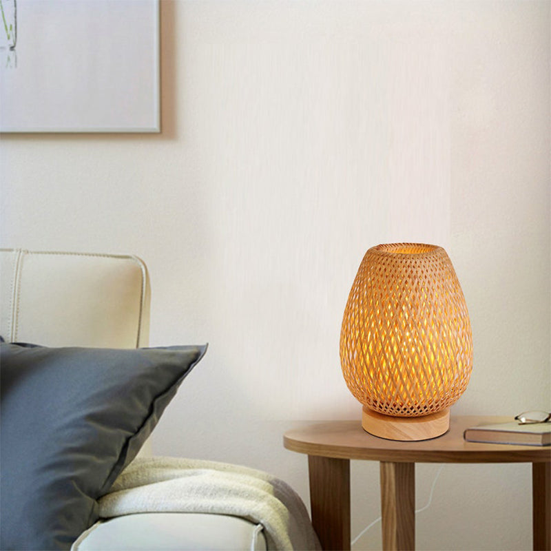 Bamboo Weaving Table Lamp Eye-Caring Bedroom Bedside Night Light