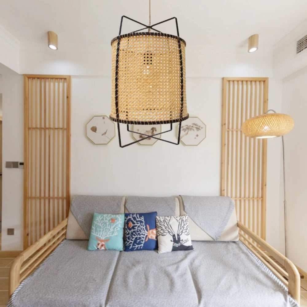 Boho Rattan Pendant Light Fixture Modern Rustic Chandelier Jute Rope Home Decor