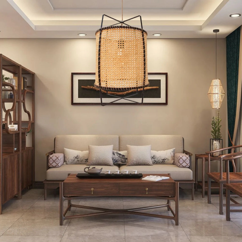 Boho Rattan Pendant Light Fixture Modern Rustic Chandelier Jute Rope Home Decor