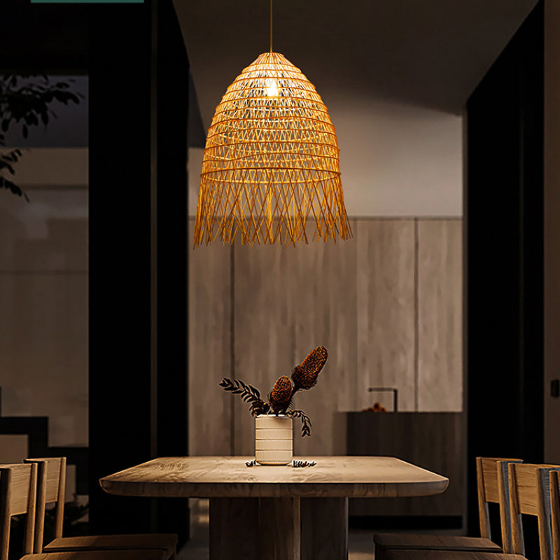 Handwoven Rattan Vertical Pendant Light