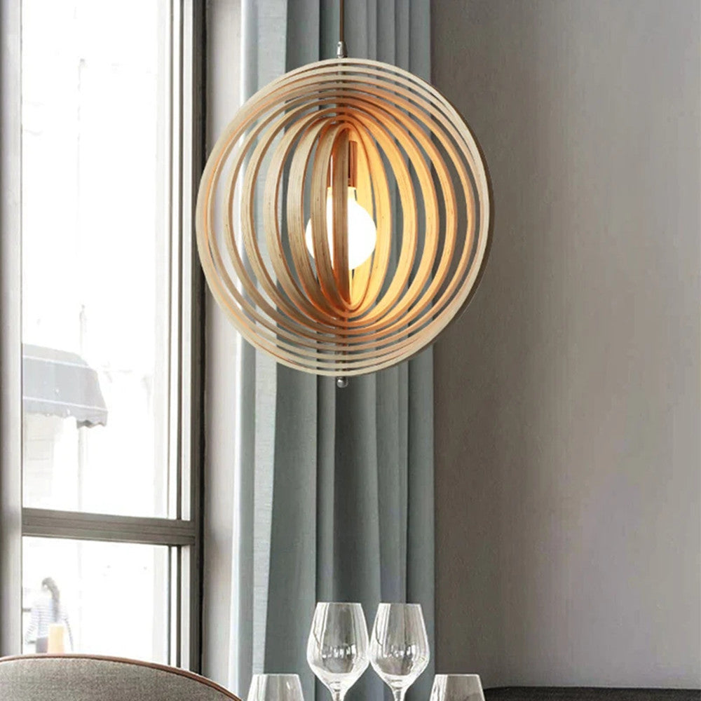 Handcrafted Wood Round Globe Pendant Lampshade