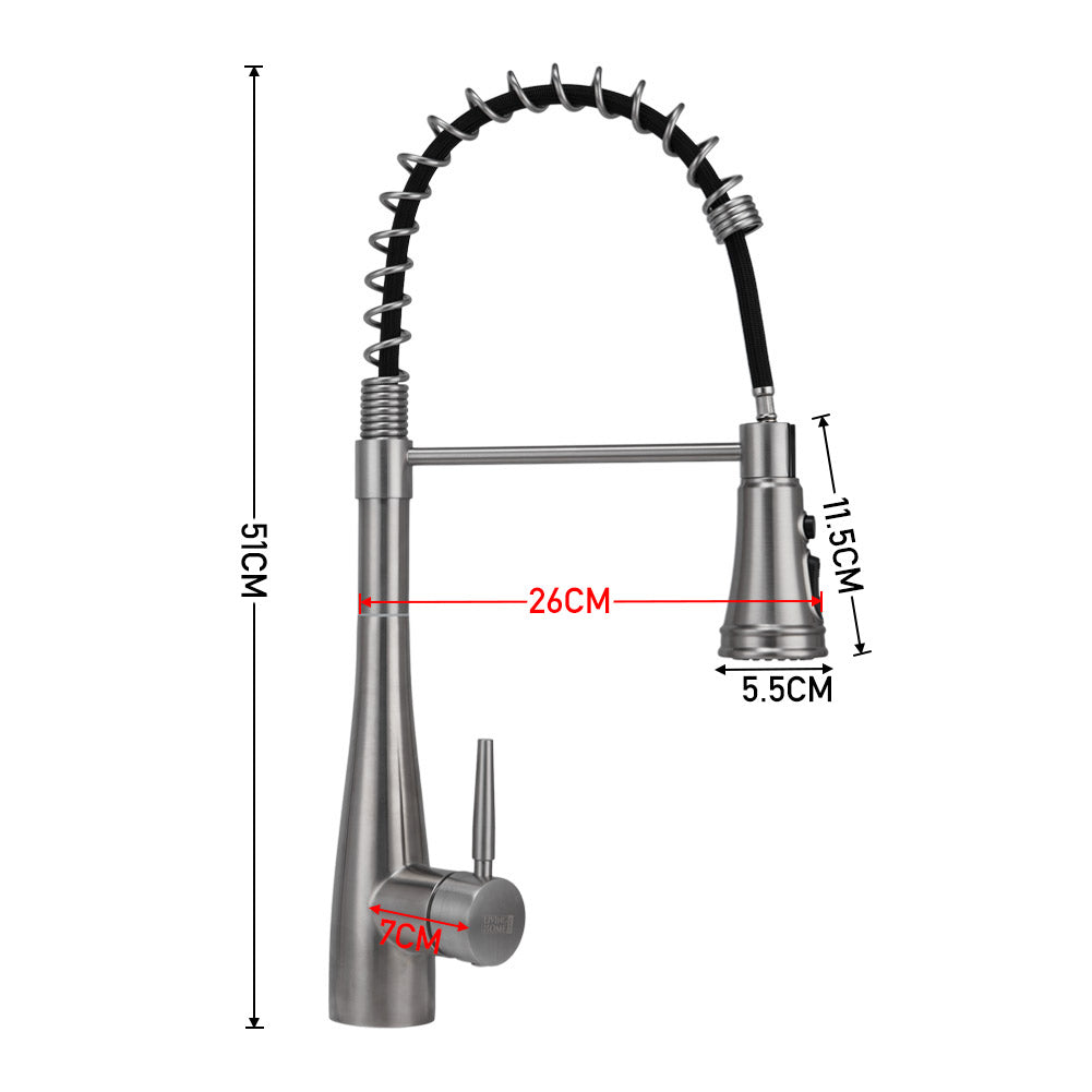 Garden Sanctuary pre-rinse pull-down swivel kitchen faucet with flexible hose and modern design, mounted on a kitchen sink.