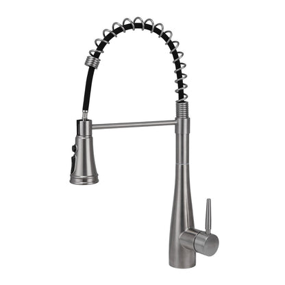 Garden Sanctuary pre-rinse pull-down swivel kitchen faucet with chrome finish and flexible hose, mounted on a modern kitchen sink.