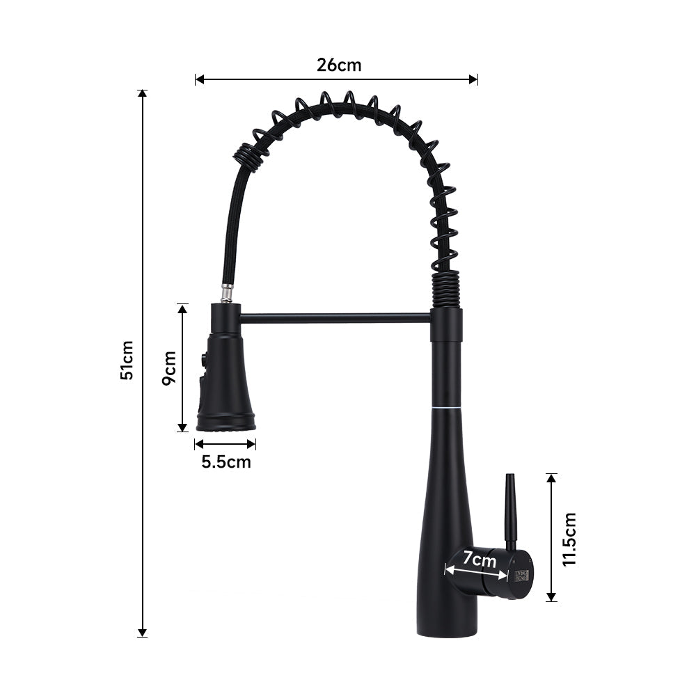 Garden Sanctuary pre-rinse pull-down swivel kitchen faucet with stainless steel finish and ergonomic handle.