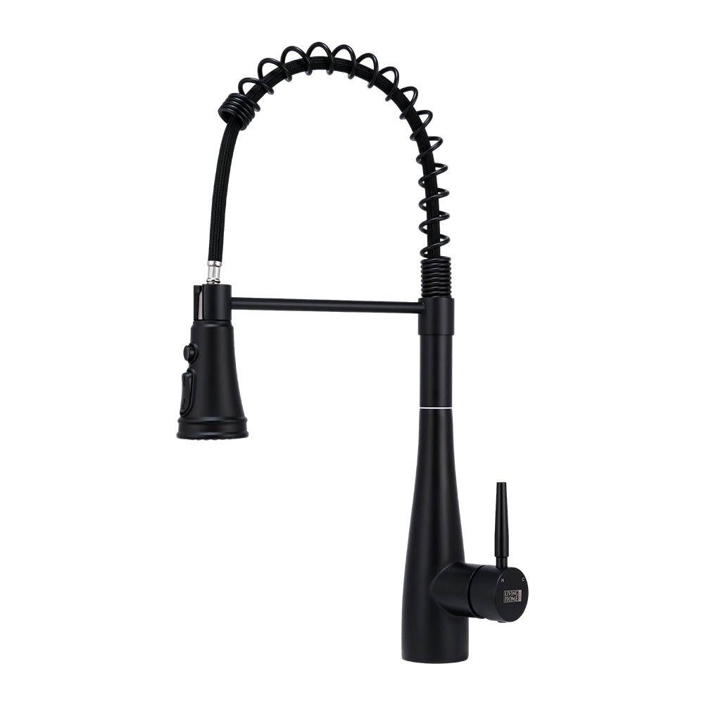 Garden Sanctuary pre-rinse pull-down swivel kitchen faucet with modern design and flexible spray head.