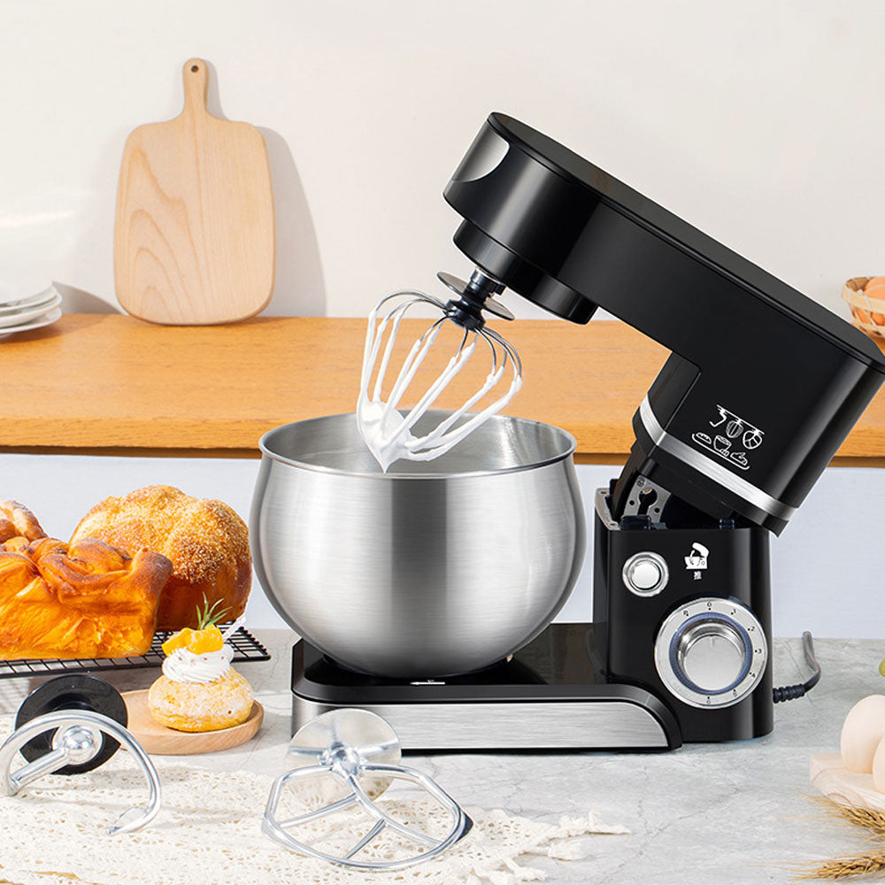 Garden Sanctuary 6-speed 5L household tilt-head kitchen stand mixer with stainless steel bowl and multiple mixing attachments.