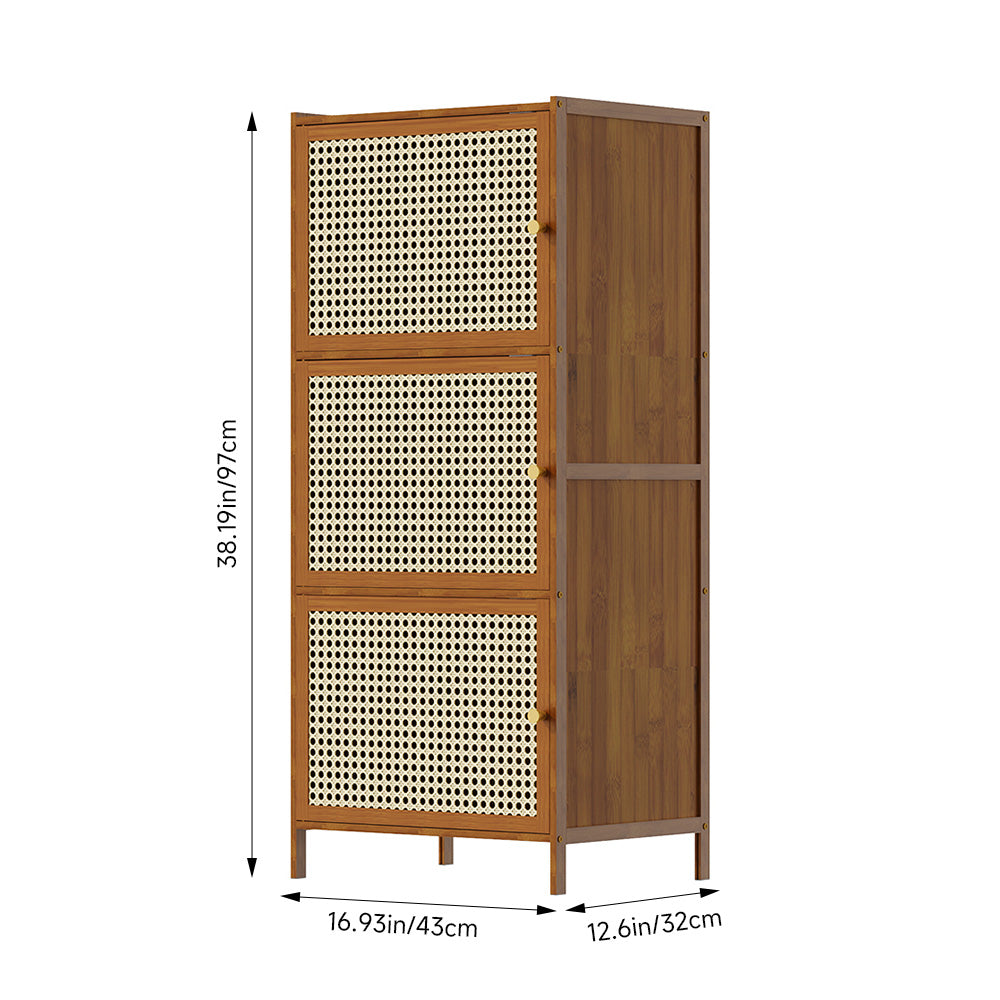 Garden Sanctuary 3-tier narrow bookcase with doors, wooden cabinet for storage and organization in modern home decor.