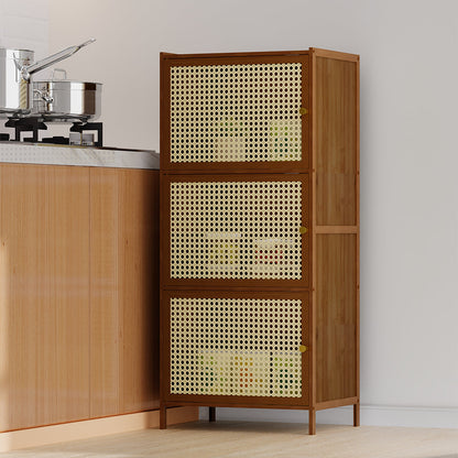 Garden Sanctuary 3-tier narrow bookcase with doors, wooden cabinet for storage and display in a modern home interior.