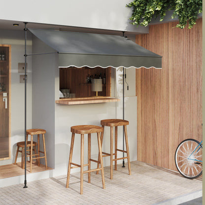Retractable Garden Sanctuary awning with adjustable support poles, providing shade and protection for outdoor spaces.