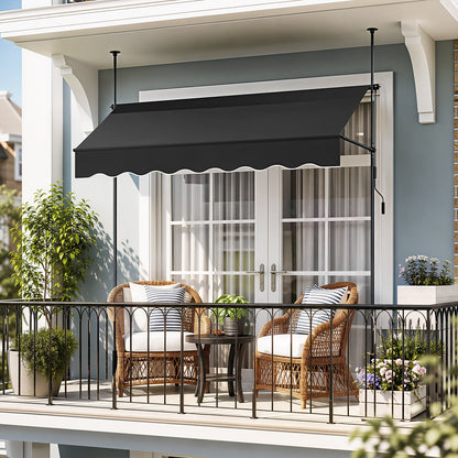 Retractable Garden Sanctuary awning with adjustable support poles extended over a patio, providing shade and shelter.