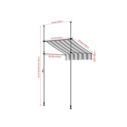 Retractable awning with adjustable support poles by Garden Sanctuary, shown extended over a patio with fabric canopy and support arms.