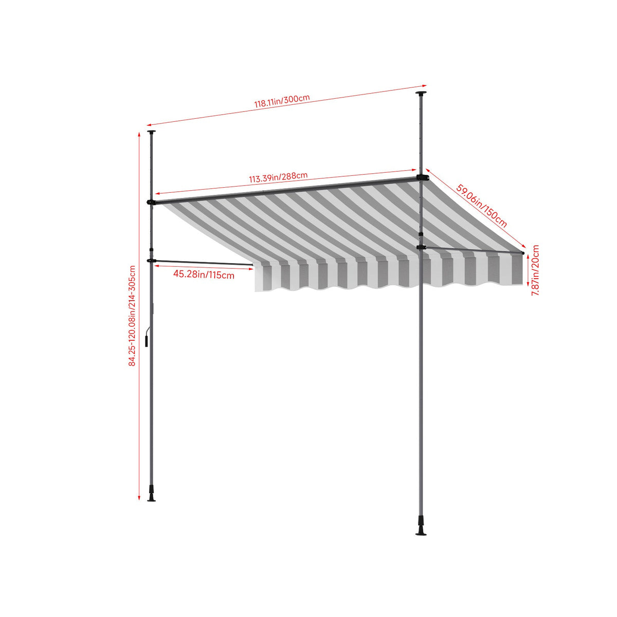 Retractable Garden Sanctuary awning with adjustable support poles, providing shade and outdoor protection.