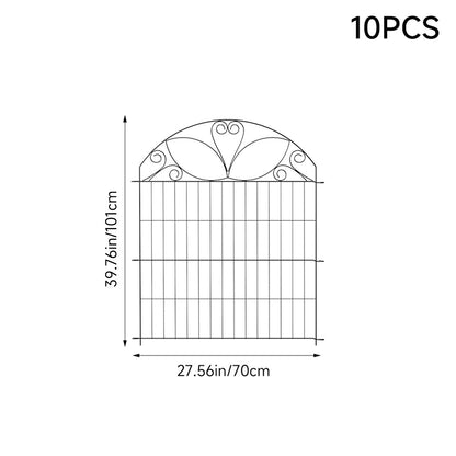 Decorative 10-panel Garden Sanctuary fence set with ornate metal panels for garden boundary or decorative landscaping.