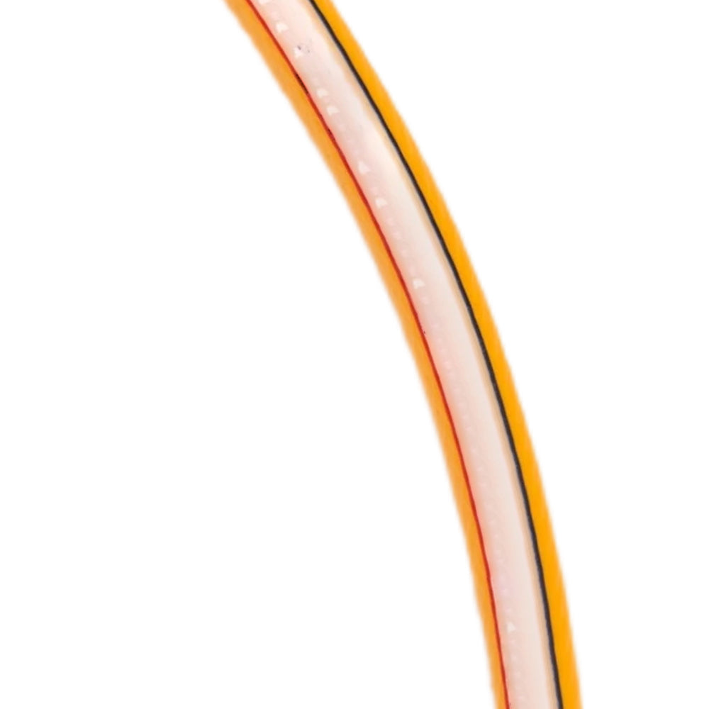 Garden Sanctuary 25/30cm PVC garden hose coiled for outdoor storage, with a durable, flexible design suitable for watering and gardening.