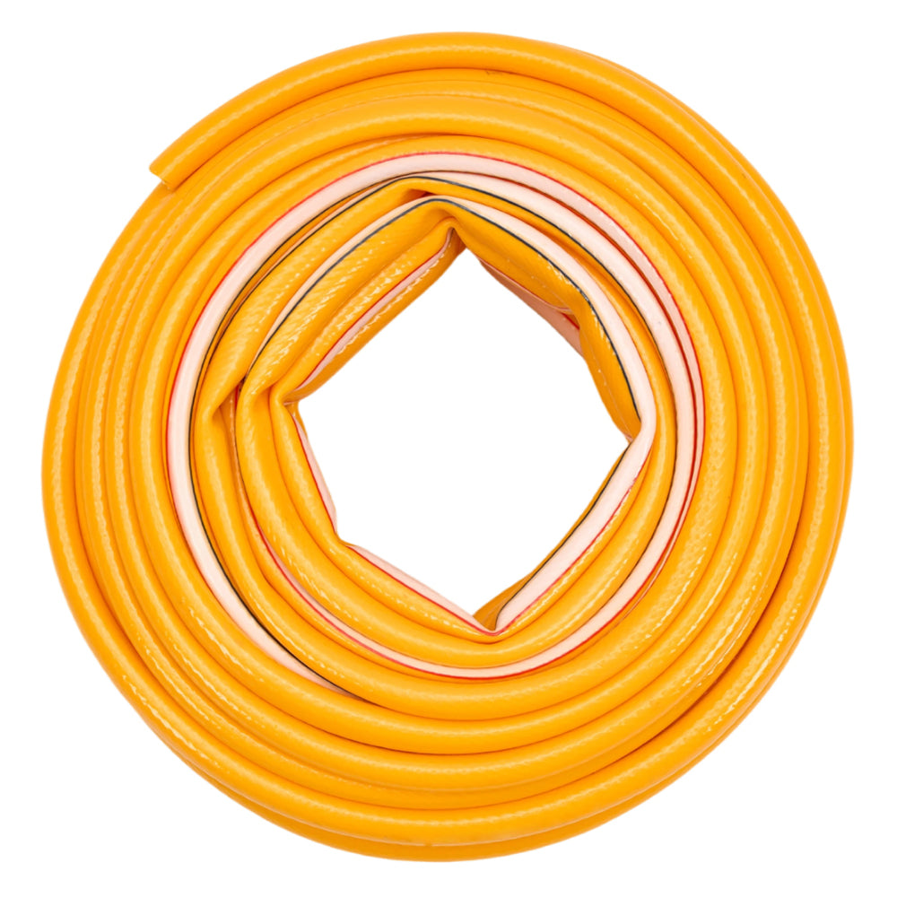 Garden Sanctuary 25/30cm PVC garden hose coiled for outdoor storage, durable flexible water hose for gardening and outdoor use.