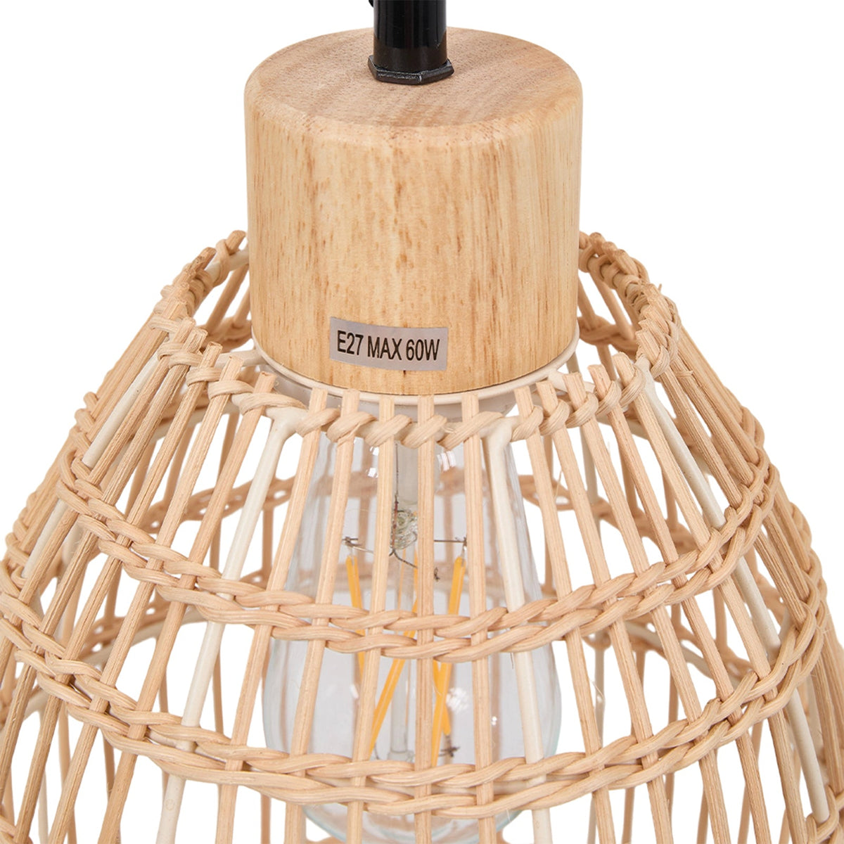 E27 bamboo-woven ceiling pendant light by Garden Sanctuary featuring a natural, rustic design with a woven bamboo shade.
