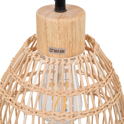 E27 bamboo-woven ceiling pendant light by Garden Sanctuary featuring a natural, rustic design with a woven bamboo shade.