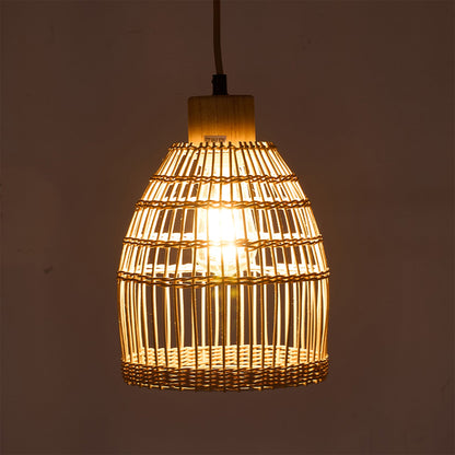 E27 bamboo-woven ceiling pendant light by Garden Sanctuary with natural fiber shade hanging from ceiling fixture