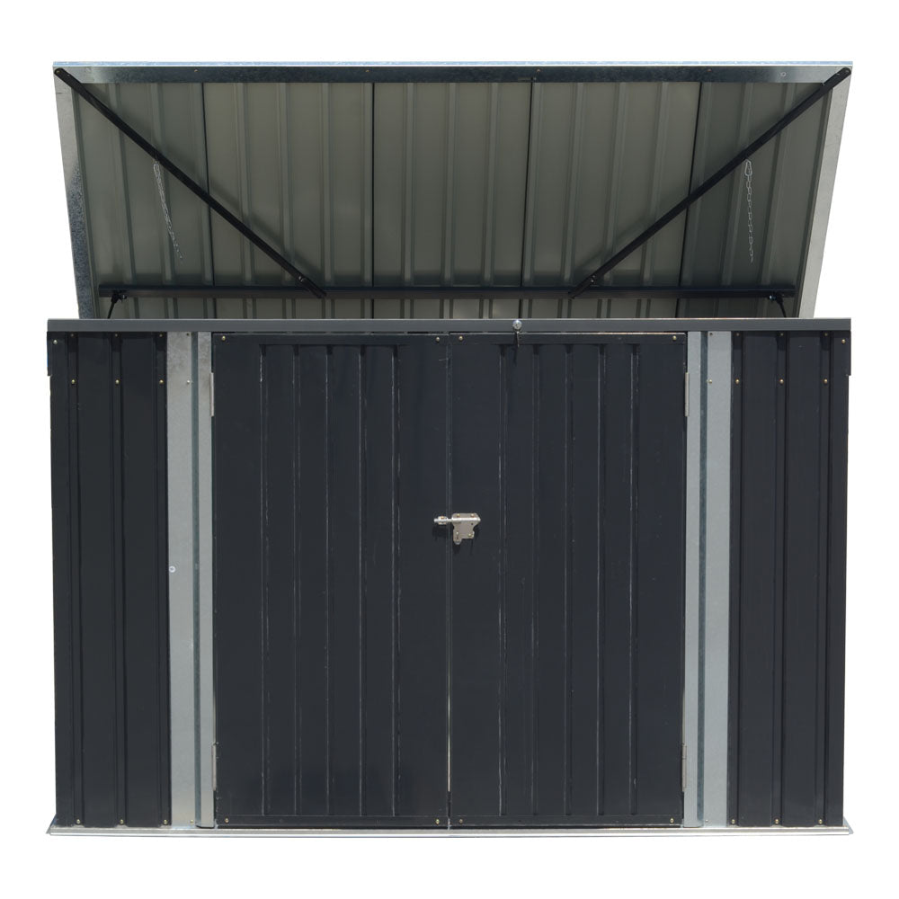 Garden Sanctuary outdoor storage shed for rubbish bins, weather-resistant garden shed with double doors and secure lid.