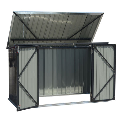 Garden Sanctuary outdoor storage shed for rubbish bins, weather-resistant garden shed with double doors and secure lid.