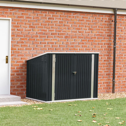 Garden Sanctuary outdoor storage shed for rubbish bins, weatherproof garden shed with double doors and ventilation.