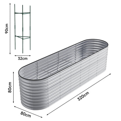 Silver galvanized steel raised garden bed, 80cm height by Garden Sanctuary, with a clean, modern rectangular design for outdoor gardening.