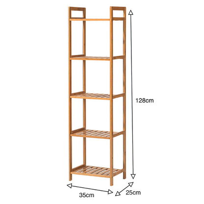Tiered bamboo wood book storage shelf rack by Garden Sanctuary with multiple tiered compartments for organizing books and decor.