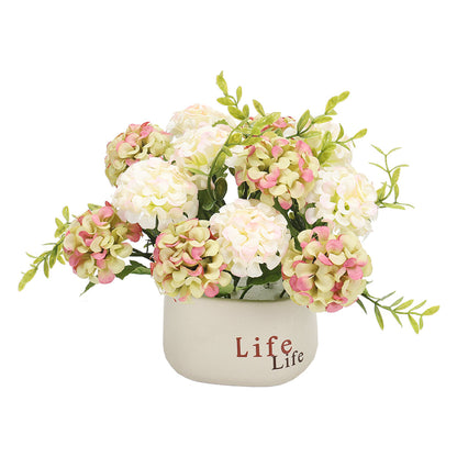 Artificial Hydrangea Flower in Ceramic Planter for Desktop Decoration