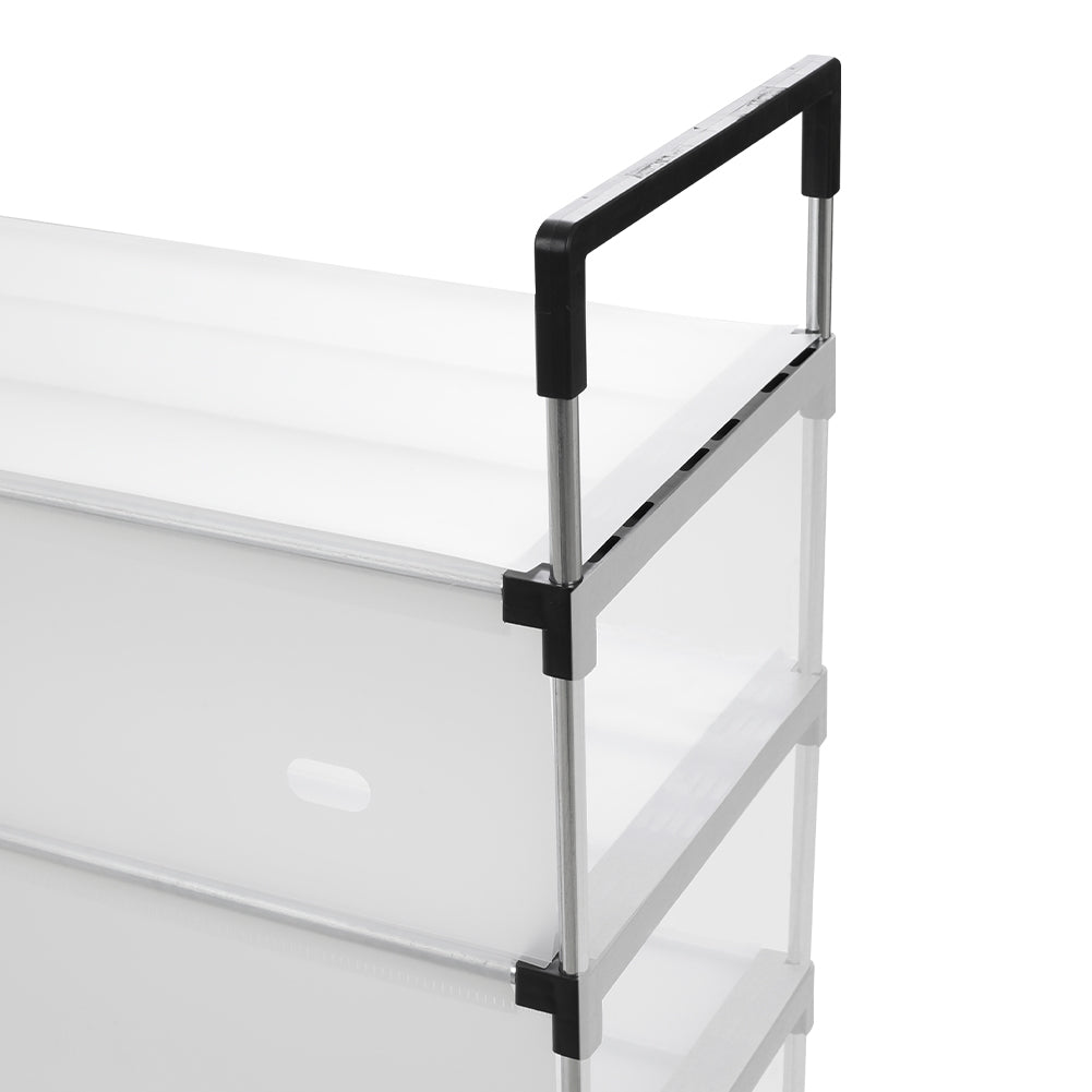 Five-tier shoe rack by Garden Sanctuary with multiple shelves for organized footwear storage.