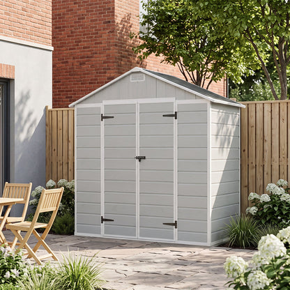 Plastic garden storage shed with apex roof and lockable double doors, Garden Sanctuary 8x4 ft outdoor storage solution