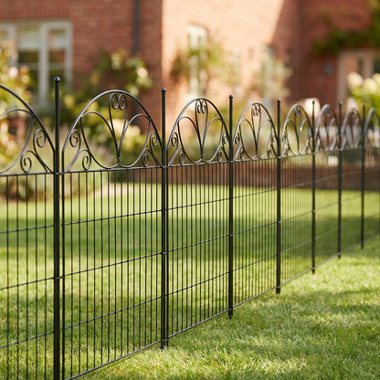 Decorative 10-panel garden fence set by Garden Sanctuary featuring wood panels and metal posts for outdoor landscaping.