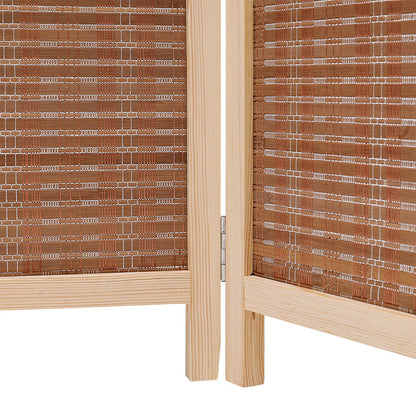 Brown bamboo woven 6-panel folding room divider by Garden Sanctuary, showcasing a natural textured design for interior privacy.