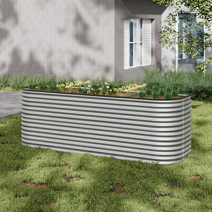 Silver galvanized steel raised garden bed, 80cm height, ideal for outdoor gardening by Garden Sanctuary.