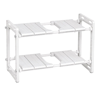 Adjustable 2-Tier Under-Sink Organiser Rack, White, 51-80 x 26 x 38 cm