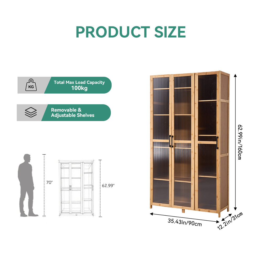 Garden Sanctuary storage cabinet with clear acrylic doors and sleek wooden frame, ideal for organizing home or office spaces.