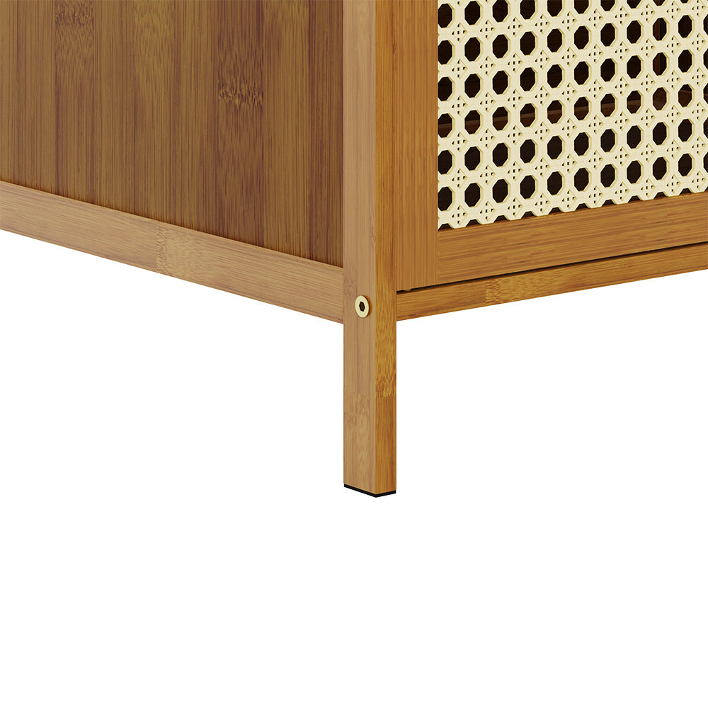 Garden Sanctuary narrow bookcase storage cabinet with doors, featuring a sleek wooden design and ample storage space.