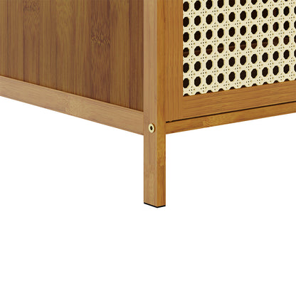 Garden Sanctuary narrow bookcase storage cabinet with doors, featuring a sleek wooden design and ample storage space.