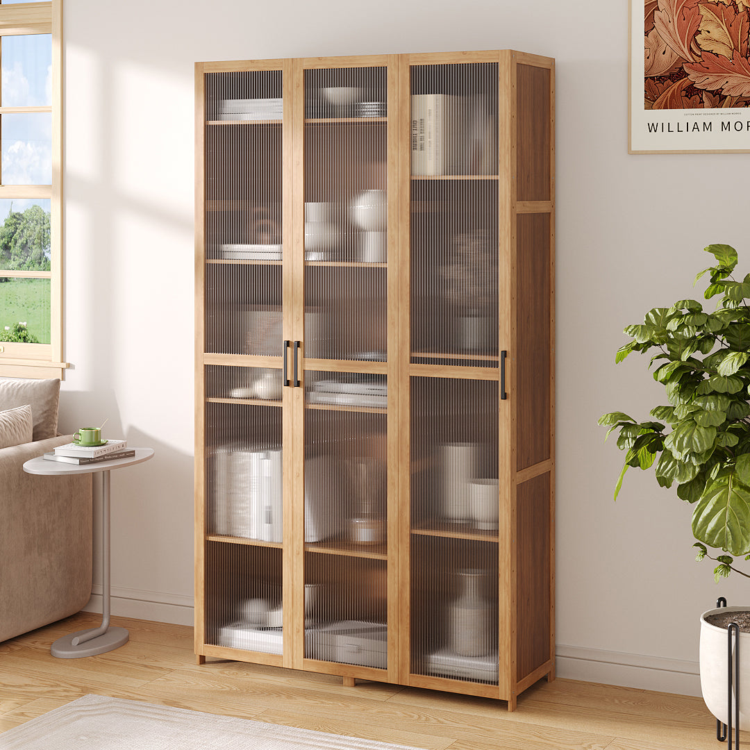 Garden Sanctuary storage cabinet with clear acrylic doors, featuring multiple shelves for organized storage and modern design.