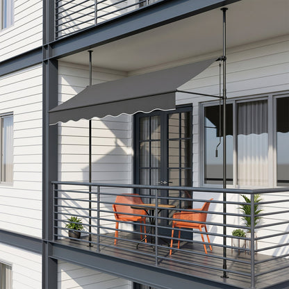Garden Sanctuary retractable awning with adjustable support poles, shown extended over a patio for shade and outdoor coverage.