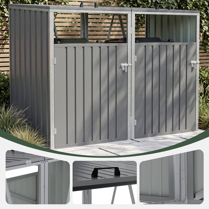 Metal double bin storage shed by Garden Sanctuary, 5x4 ft, with secure double doors and durable steel construction.
