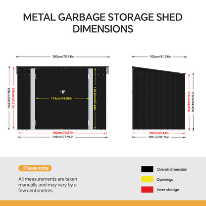 Garden Sanctuary outdoor storage shed for rubbish bins, weather-resistant garden shed with secure door for rubbish storage.