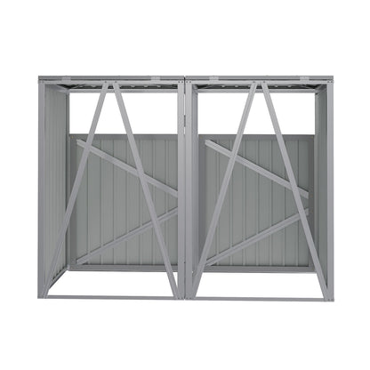Garden Sanctuary 5x4 ft metal double bin storage shed with sturdy doors and ventilation for outdoor organization.