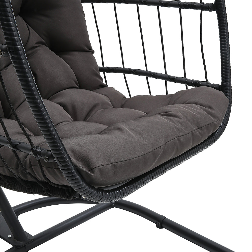 Garden Sanctuary outdoor hanging egg-shaped chair ideal for relaxing outside with a cozy, egg-shaped design and sturdy hanging frame.