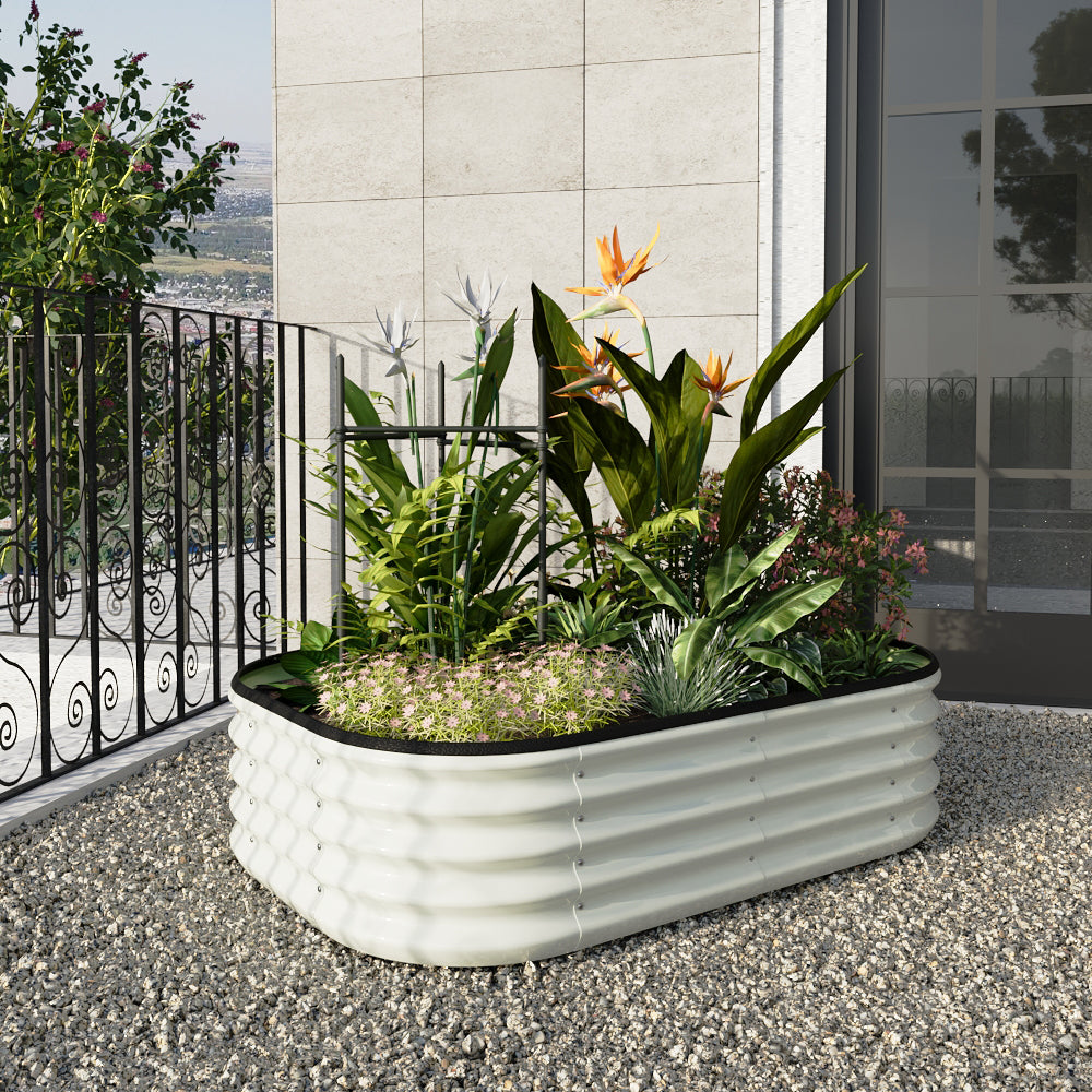 Galvanized steel raised garden bed by Garden Sanctuary, outdoor gardening storage with sturdy construction and clean metal finish.