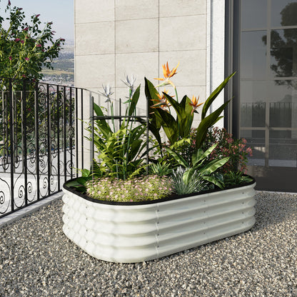 Galvanized steel raised garden bed by Garden Sanctuary, outdoor gardening storage with sturdy construction and clean metal finish.