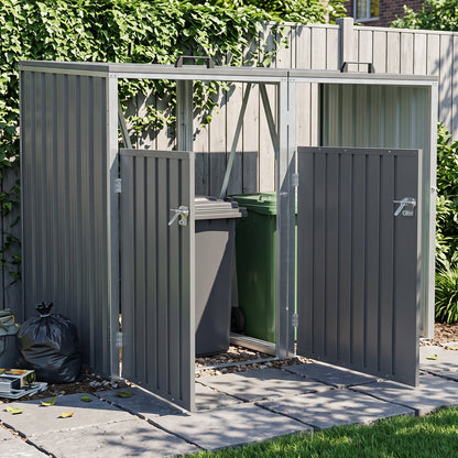 Garden Sanctuary 5x4 ft metal double bin storage shed with double doors and venting for outdoor organization.